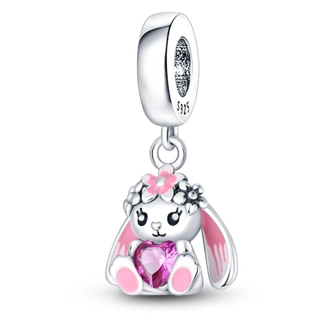 Cute Bunny Rabbit With Pink Zirconia Heart