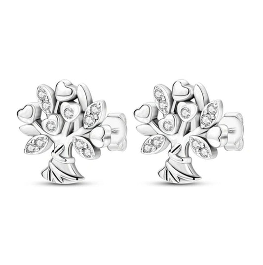 Stud Earrings Family Tree Of Life With Zirconia