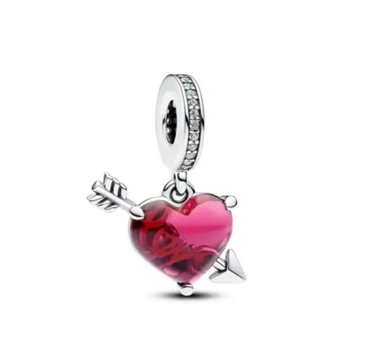 Red Heart With Arrow Dangle Charm