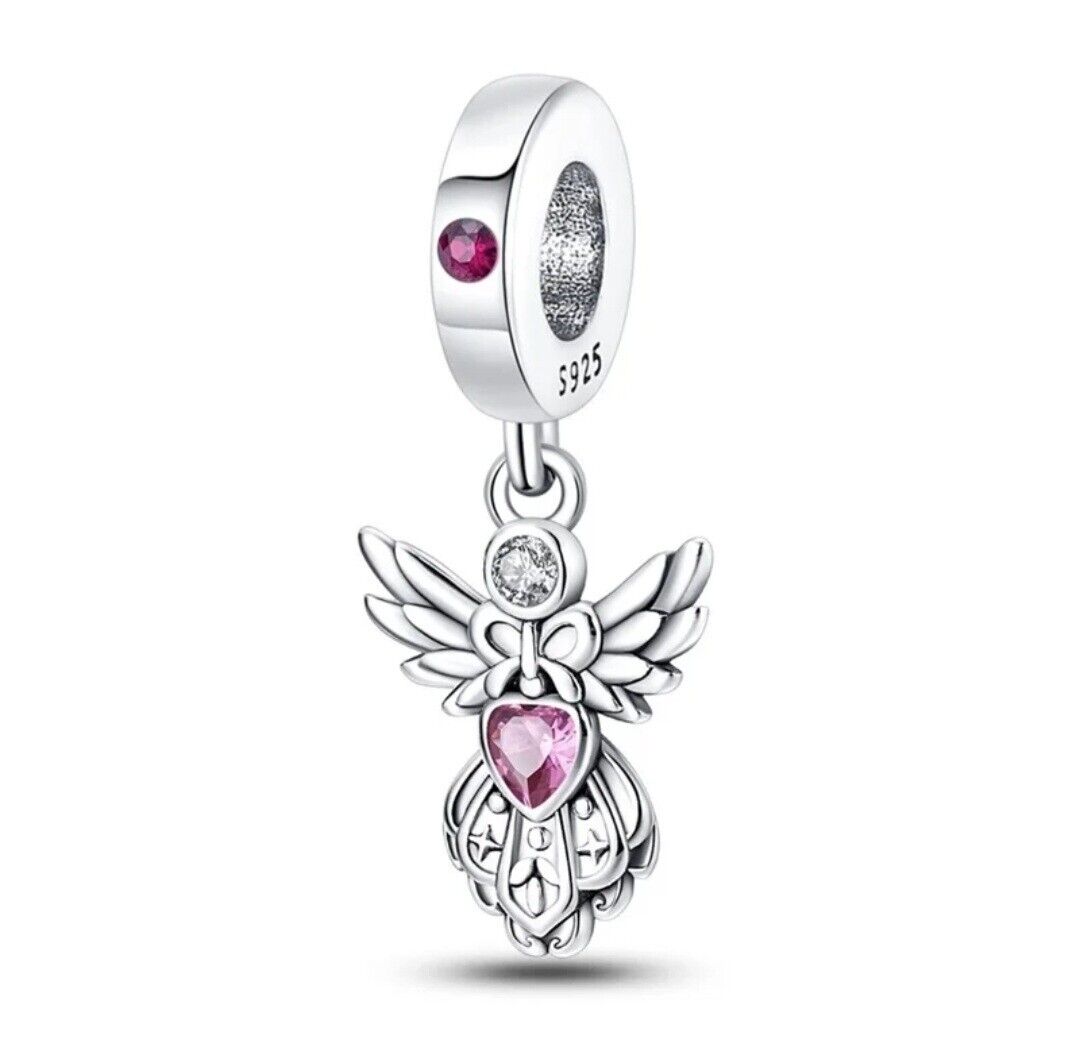 Guardian Angel With Pink Heart Dangle Charm