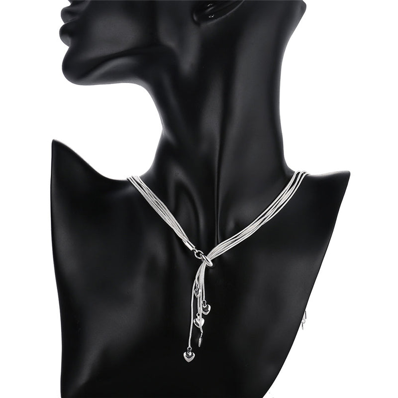 Sterling Silver Heart Snake Chain Necklace Earring Set