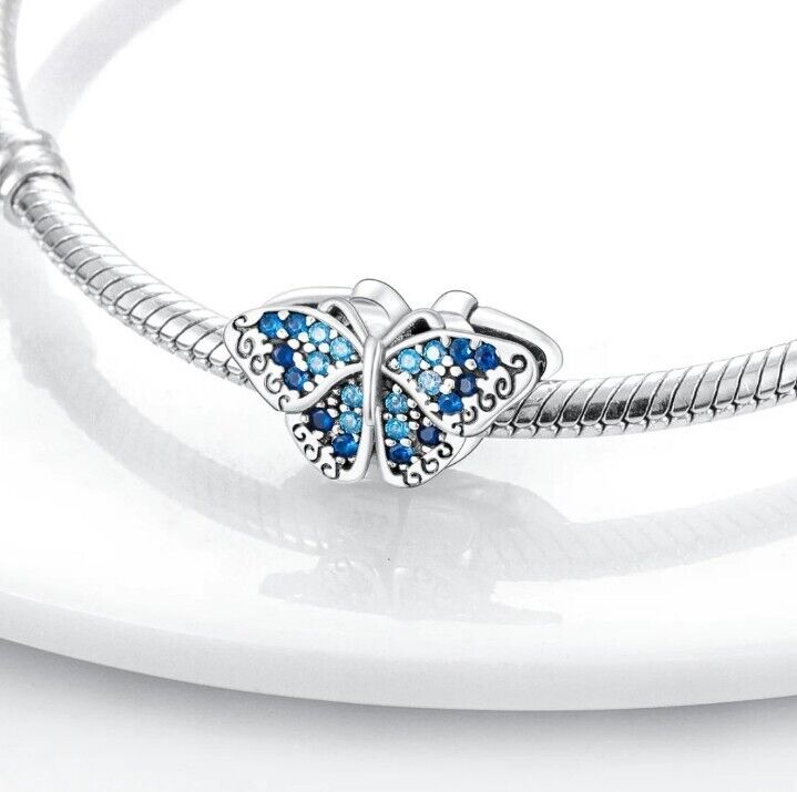 Sparkling Blue Zircon Butterfly Charm