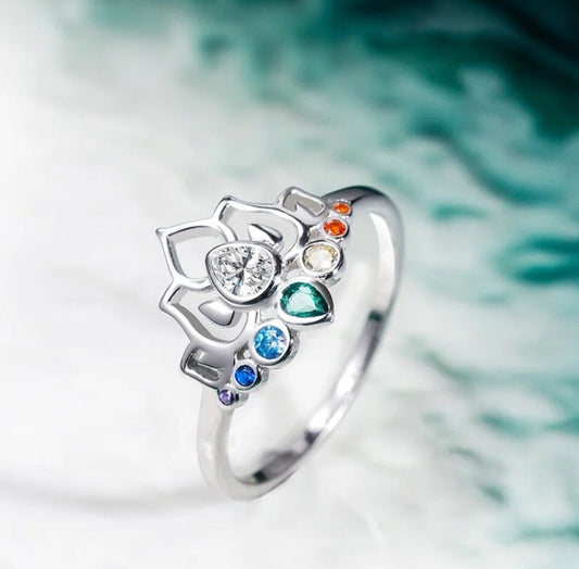 Multicoloured Zircon Lotus Flower Ring