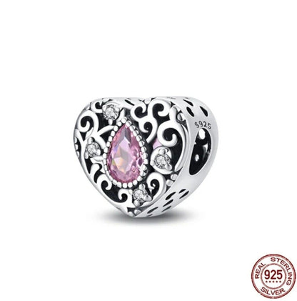 Heart With Pink Teardrop Zirconia Charm