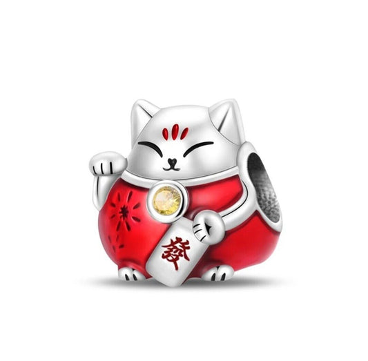 Lucky Chinese Red Cat With Zirconia