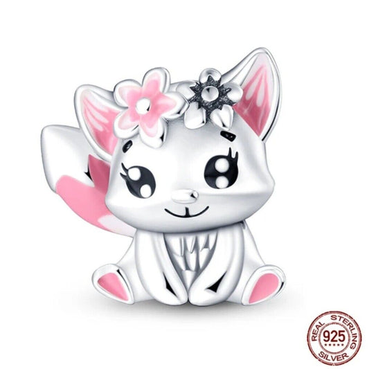 Cat Kitty Pink Flowers Charm