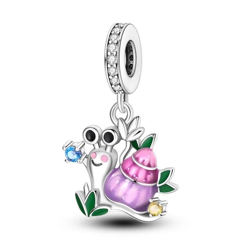 Cute Pink Snail and Zirconia Charm