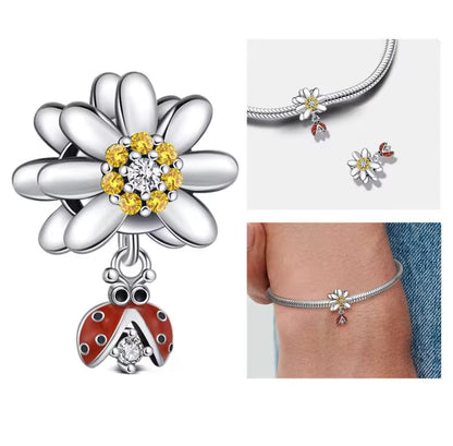Ladybird Daisy Flower Dangle Charm
