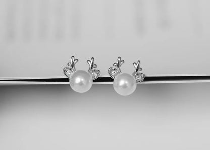 Zirconia & Pearl Reindeer Stud Earrings