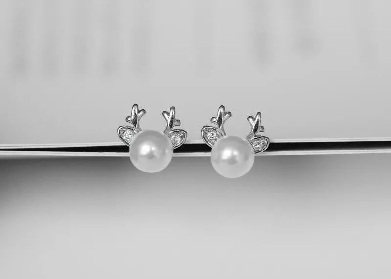 Zirconia & Pearl Reindeer Stud Earrings