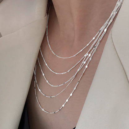 Sparkling Multi Row Chain Necklace-Sterling Silver