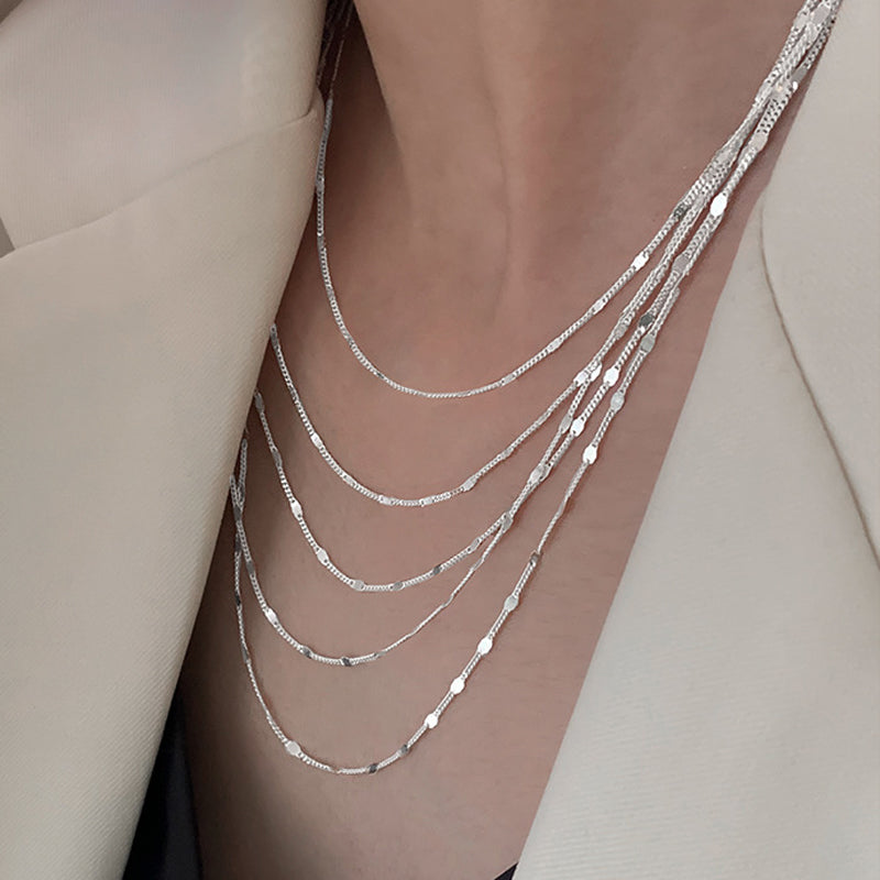 Sparkling Multi Row Chain Necklace-Sterling Silver