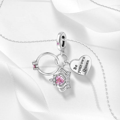 Queen Crown Heart & Ring Dangle Charm