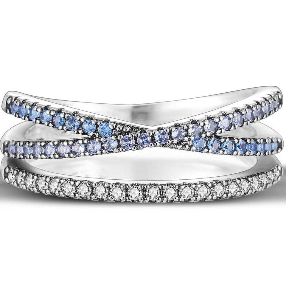 Crossover Ring With Blue Cubic Zirconia