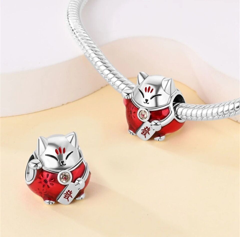 Lucky Chinese Red Cat With Zirconia