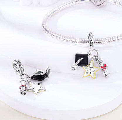 Graduation Cap Diploma And Star Dangle Charm