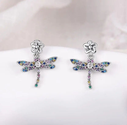 Dangle Earrings Multicoloured Dragonfly