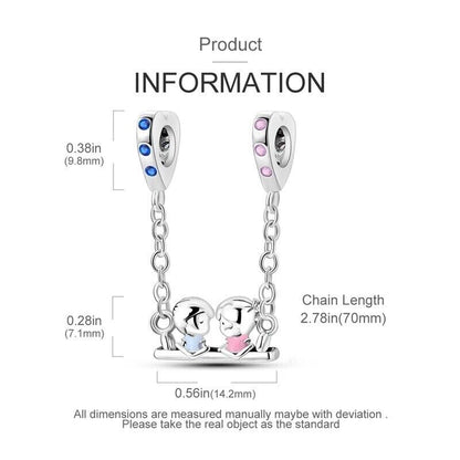 Safety Chain Girl & Boy On Swing Heart Charm