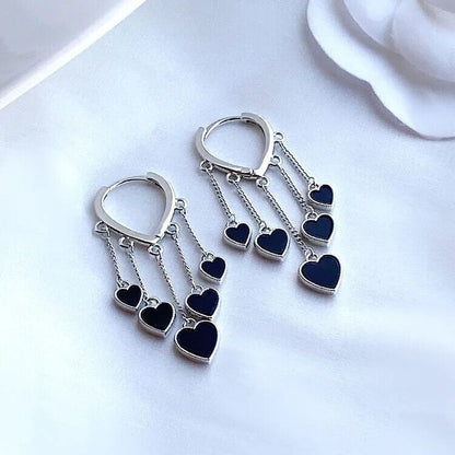 Hoop Earrings Black Dangle Hearts