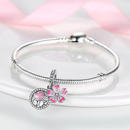 Flower Lucky Clover Heart Charm