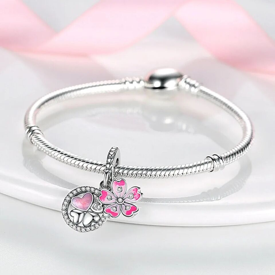 Flower Lucky Clover Heart Charm