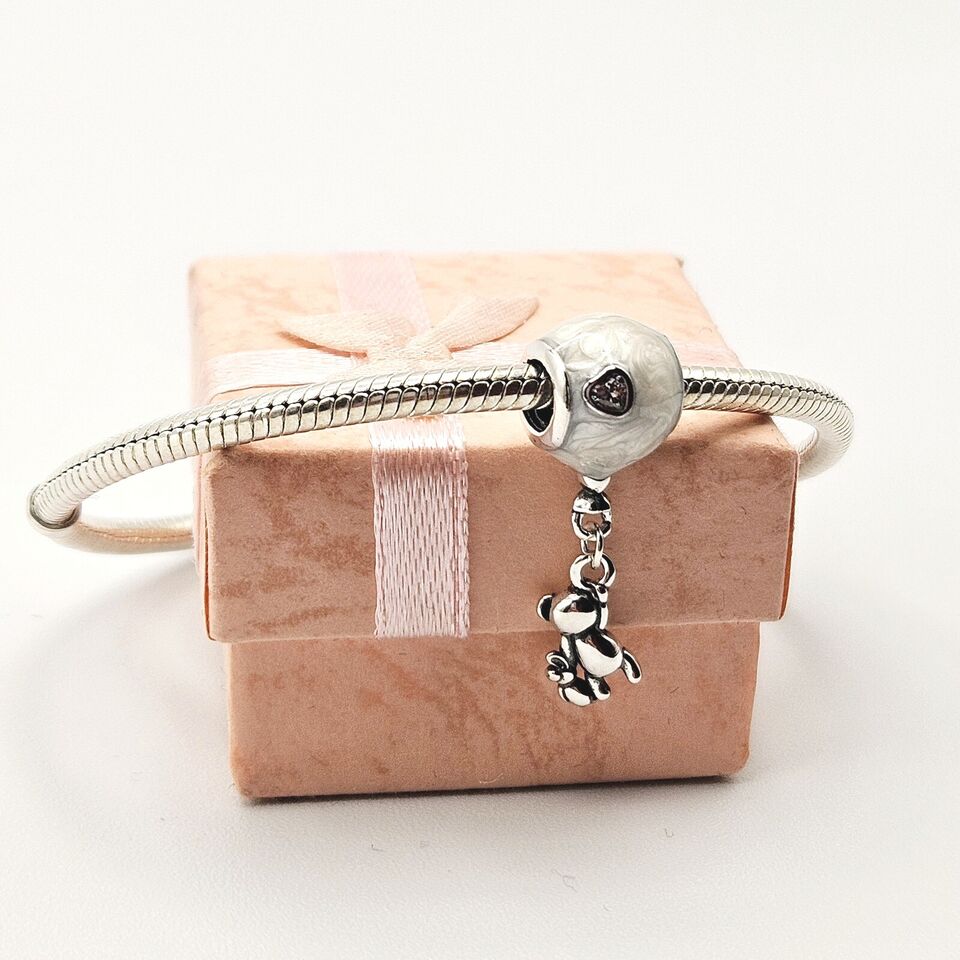 Teddy Bear Pearl Balloon Heart Charm
