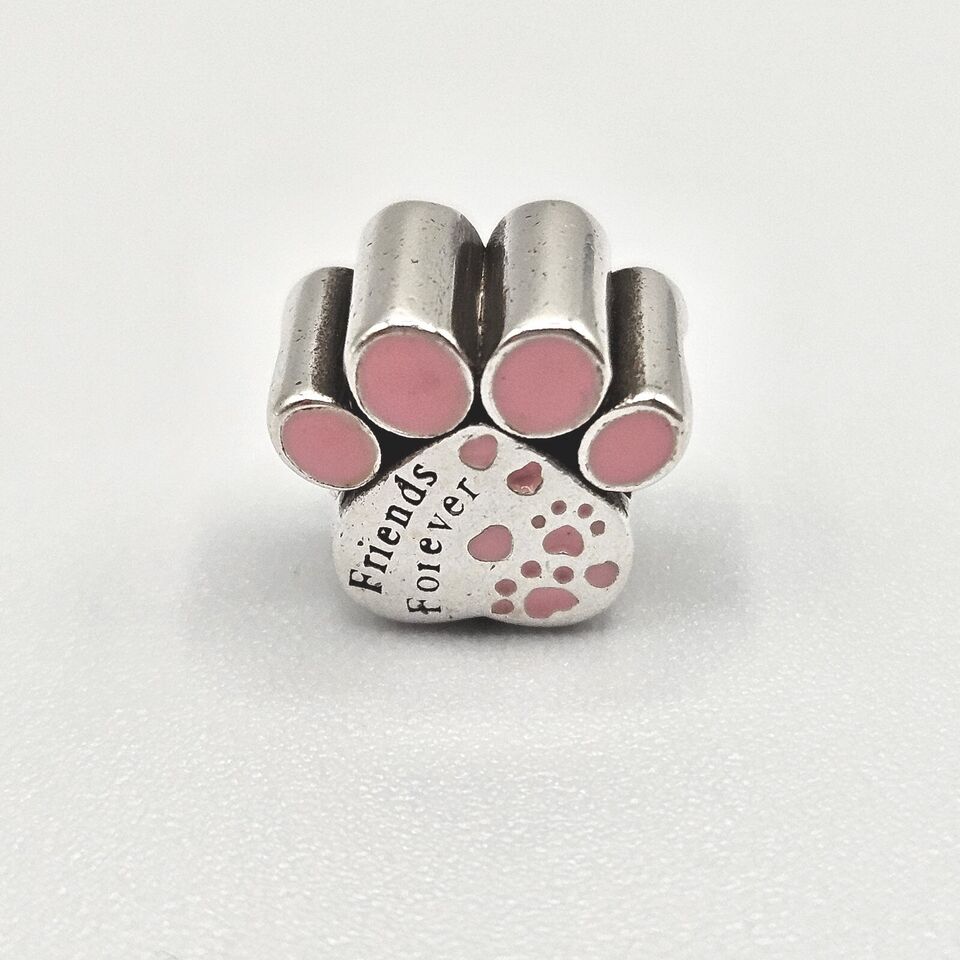 Pink Friends Forever Dog Cat Paw Print Charm