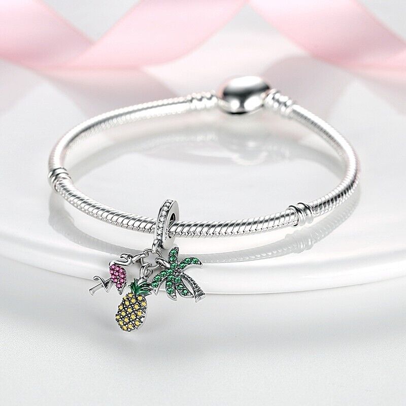 Palm Tree Pinaple Flamingo Dangle Charm