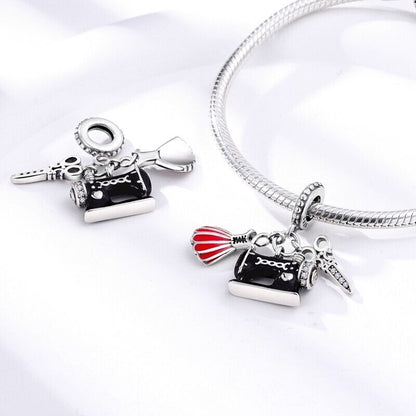 Sewing Machine Dress & Scissors Dangle Charm