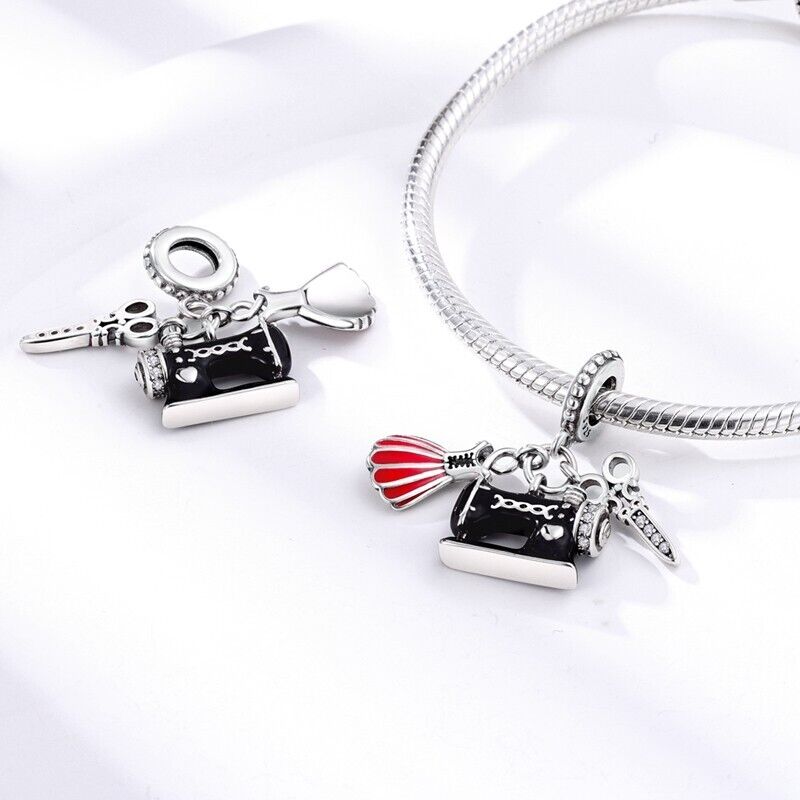 Sewing Machine Dress & Scissors Dangle Charm