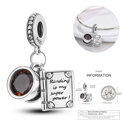 Book & Coffee Cup Dangle Charm