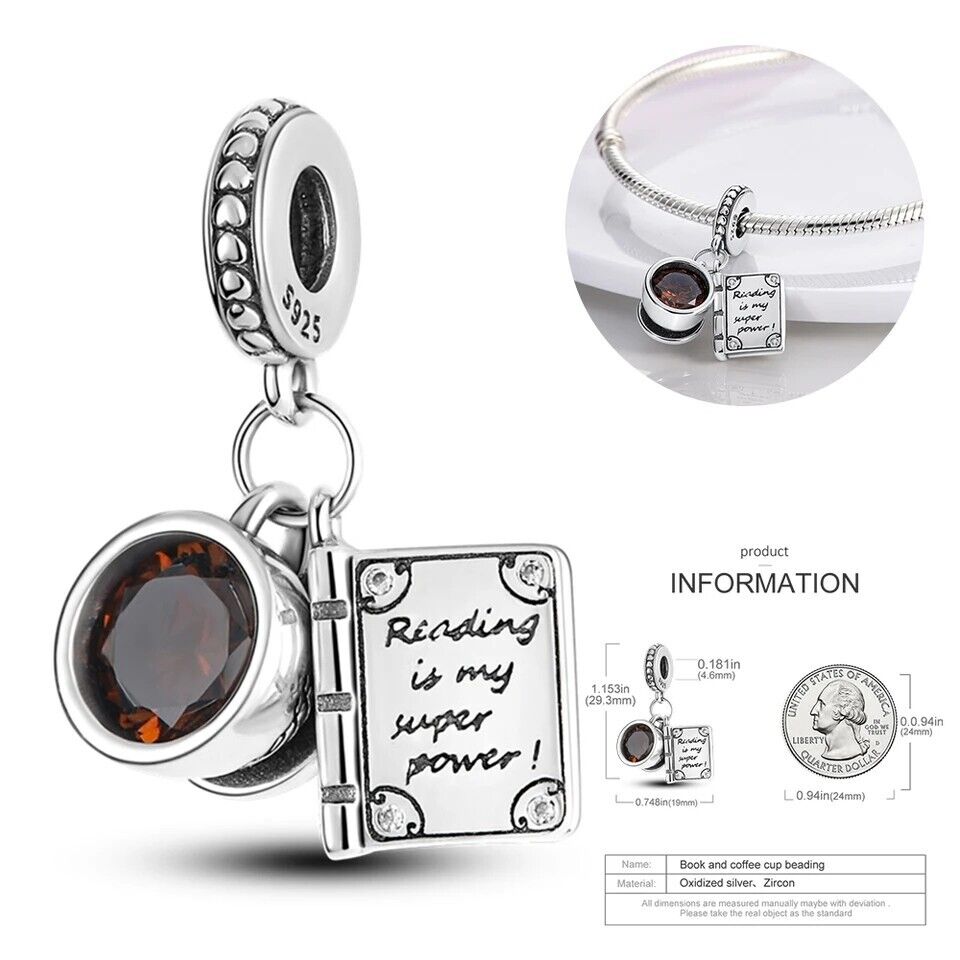 Book & Coffee Cup Dangle Charm