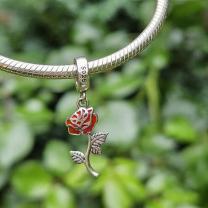 Red Rose Flower Dangle Charm