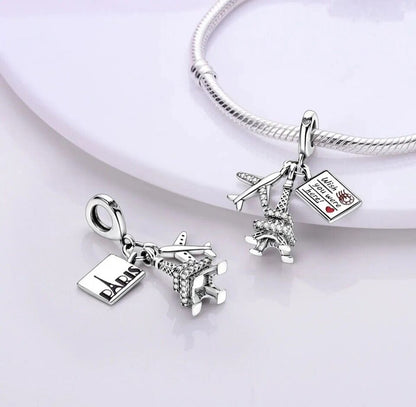 Airplane Love Paris Eiffel Tower Dangle Charm