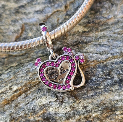 Pink Zirconia Devil Heart Dangle Charm