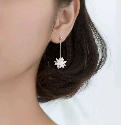Sparkling Crystal Flower Dangle Stud Earrings