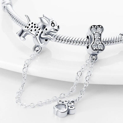 Safety Chain Dog Bone and Paw Charm