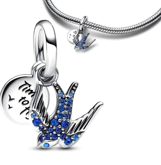 Sparkling Blue Zirconia Swallow Charm