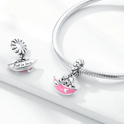 Lovers In Heart Boat Dangle Charm