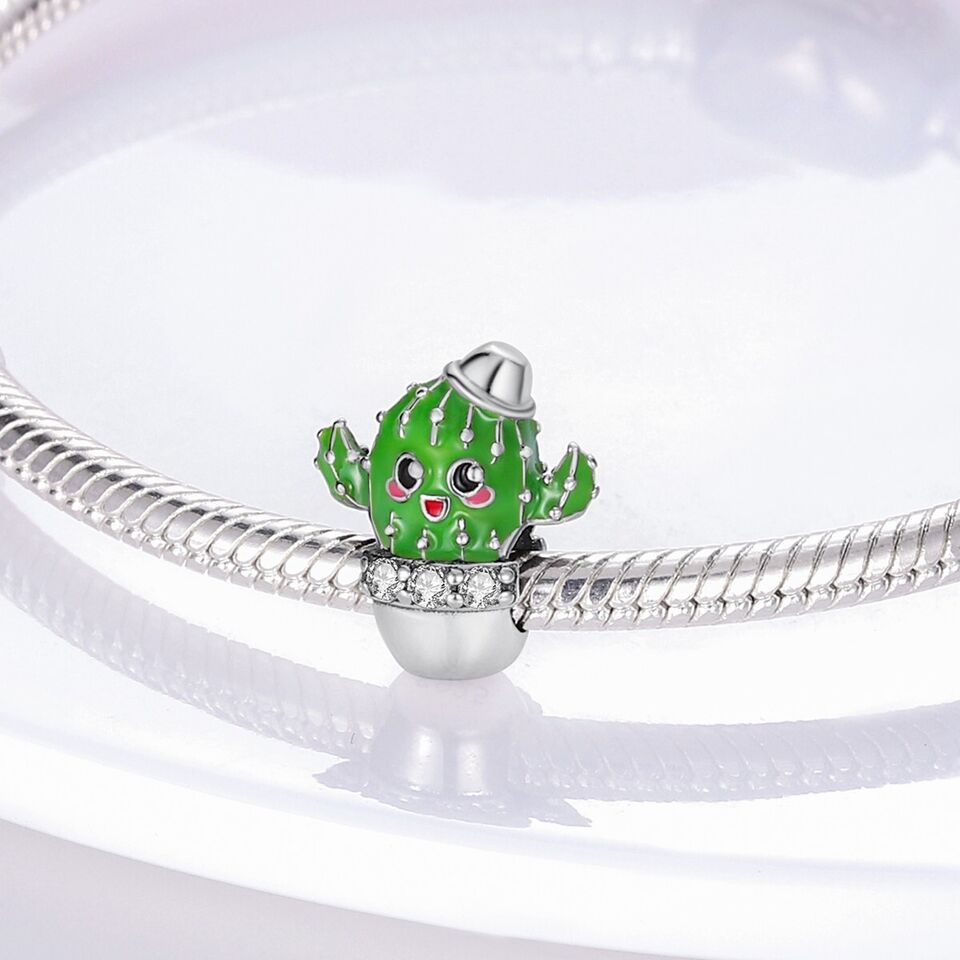 Green Cactus Flower Zirconia Charm