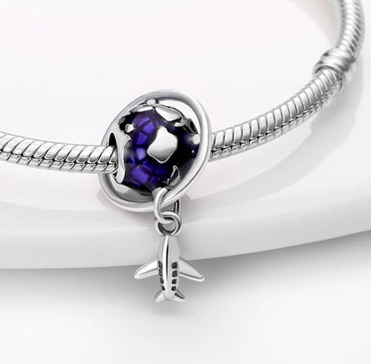 Travel Airplane Blue Globe Earth Dangle Charm