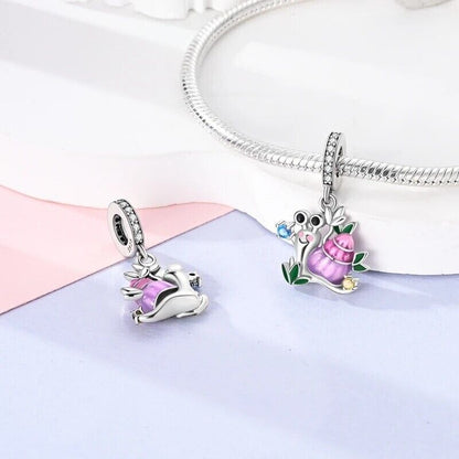 Cute Pink Snail and Zirconia Charm