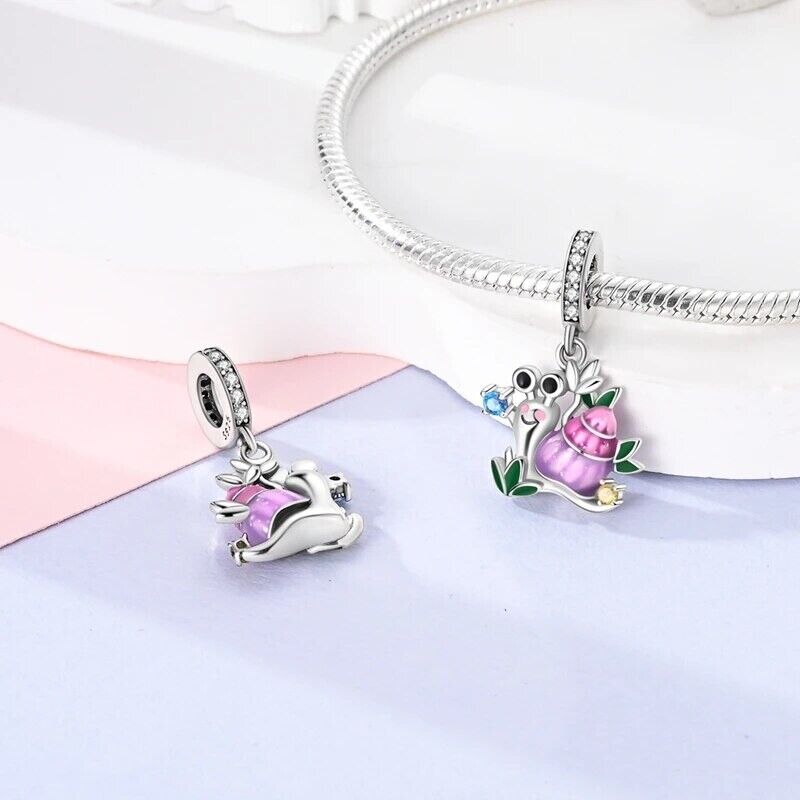 Cute Pink Snail and Zirconia Charm