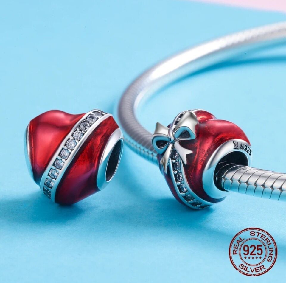 Red Love Heart With Zirconia Bow Charm