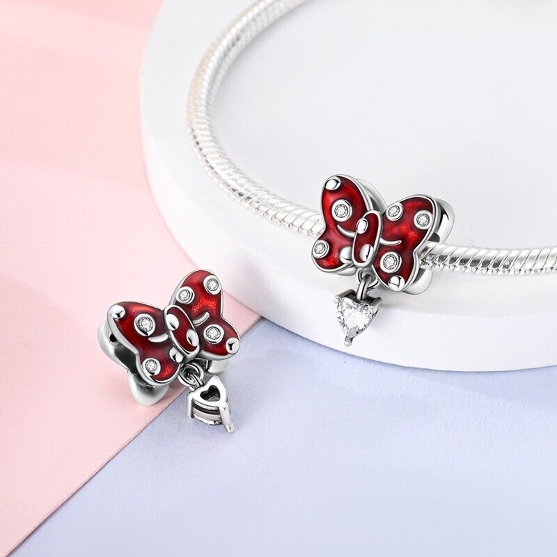 Red Bow With Zirconia Heart Charm