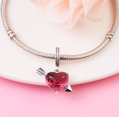 Red Heart With Arrow Dangle Charm