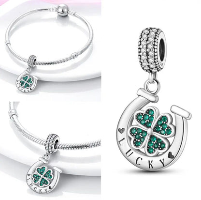 Heart Clover Green in Horseshoe Charm