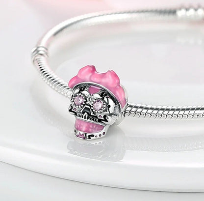 Pink Skull With Zirconia Eyes Bead Charm