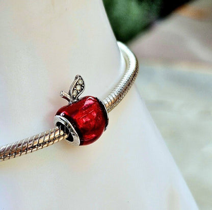 Red Apple Zirconia Leaf Charm