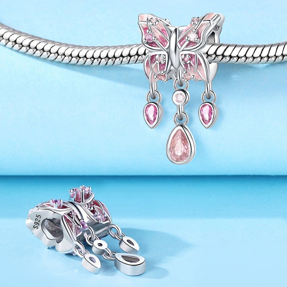 Pink Butterfly Dangle Zirconia Charm